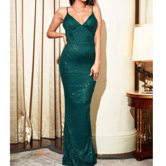 Luxe zipper back mermaid hem party bridesmaids prom wedding sequins dress - Picture 6 of 8